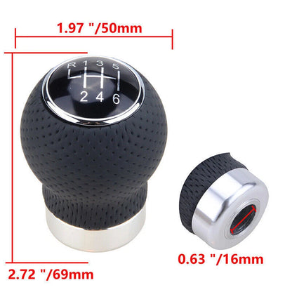 Leather 6 Speed Gear Shift Knob for Universal Cars - Black