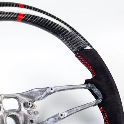 Carbon Suede Red Steering Wheel for Porsche 911, 718, Boxster, Cayman, Macan (2016-2023)