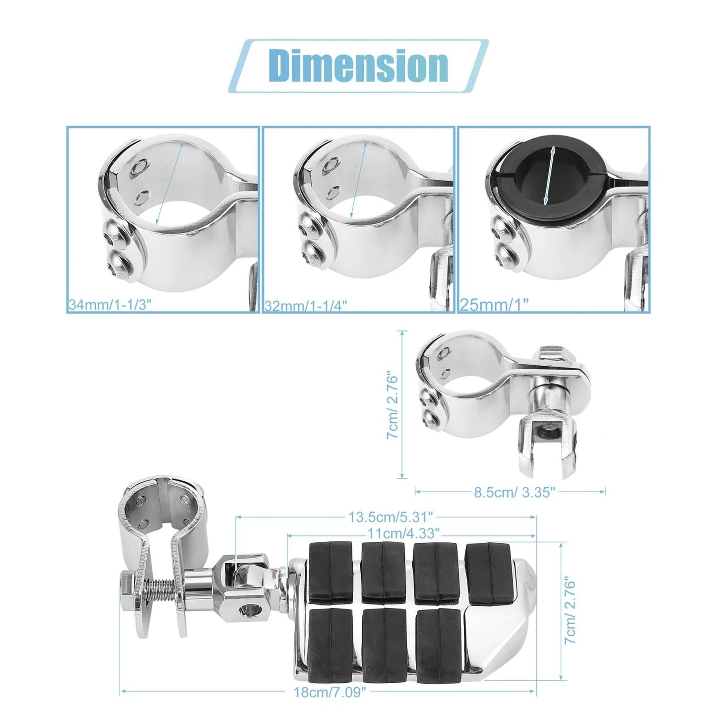 Pair Foot Pegs 360 Degree Rotate Aluminum Alloy Silver Tone for Motorcycle