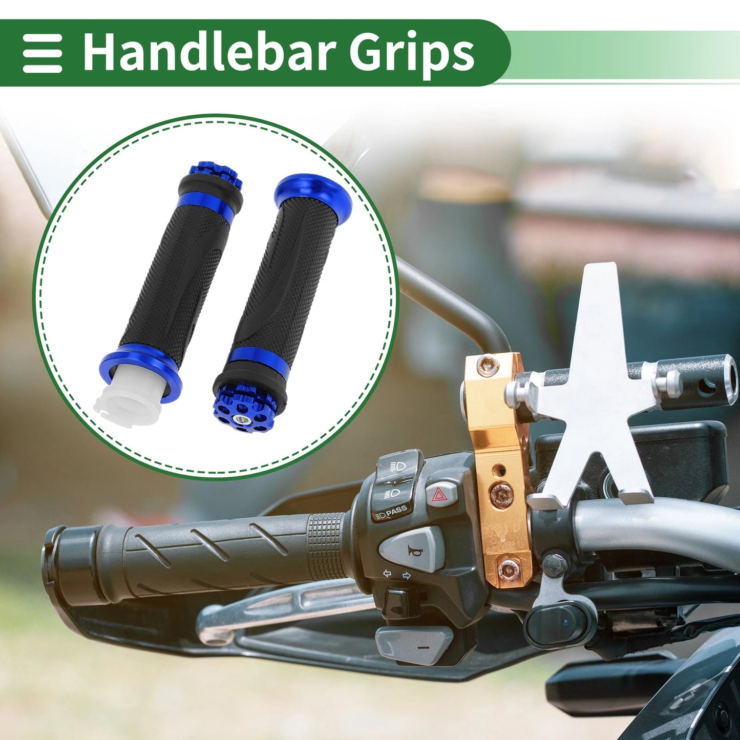 7/8" 22mm Hand Grips Blue for Motorcycle