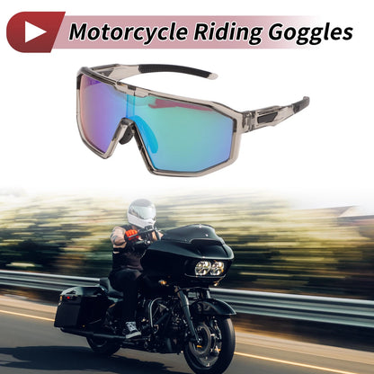 Goggles / Motorcycle Riding Goggles Green Lens Clear Gray Frame UV400