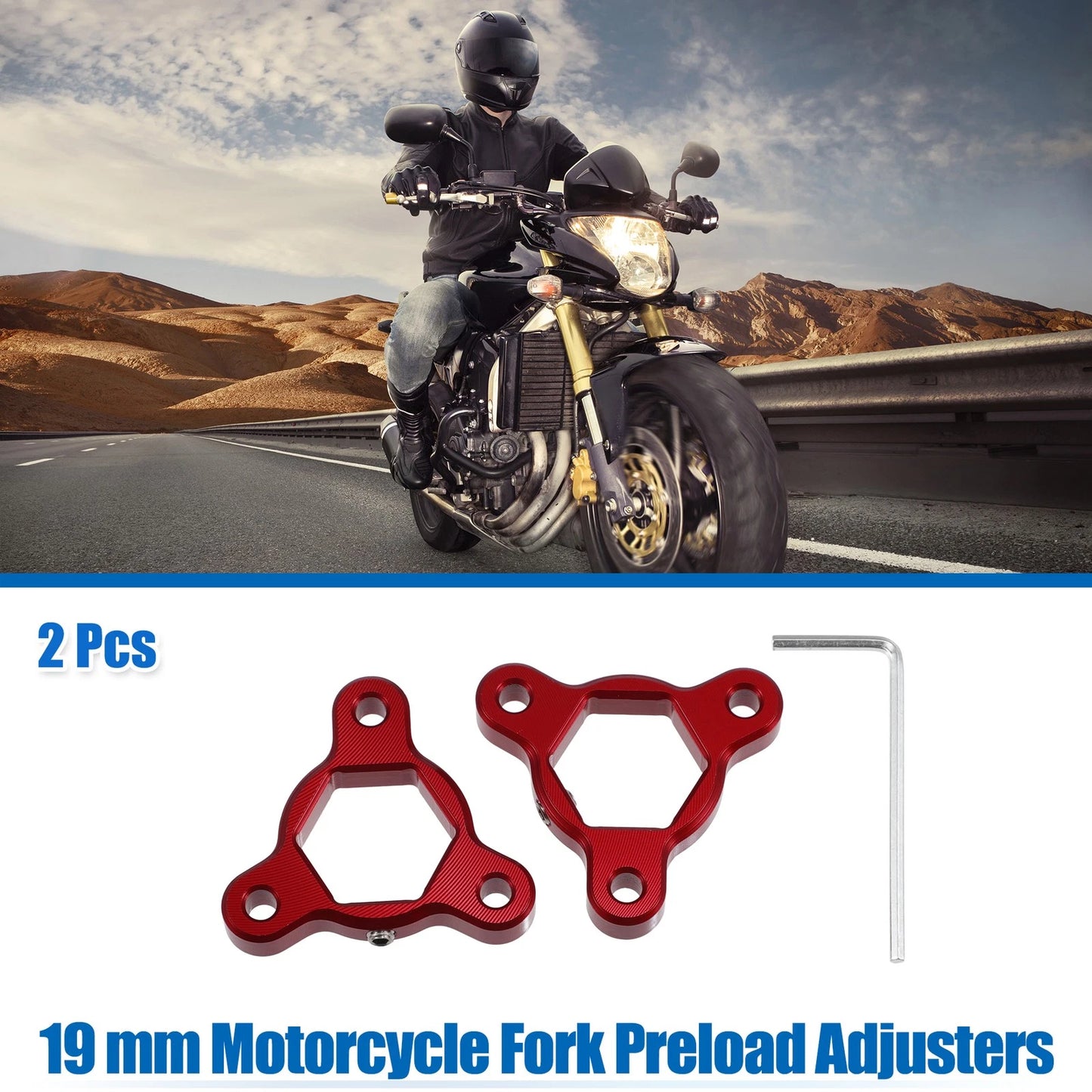 2pcs 19mm Racing Fork Preload Adjusters Aluminum Alloy Red for Motorcycle
