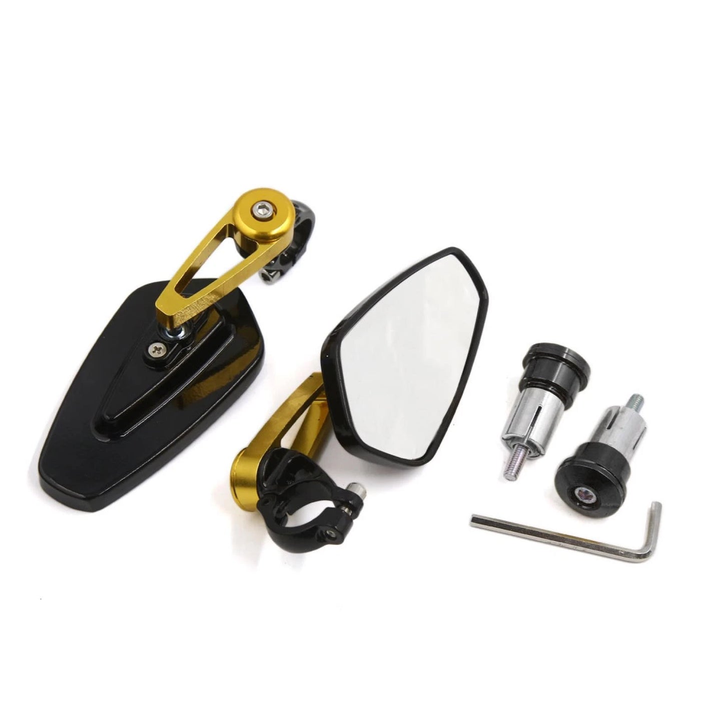 2 x 7/8" 22mm Handle Bar End Rear View Mirrors Black Gold Tone for Motorcycle