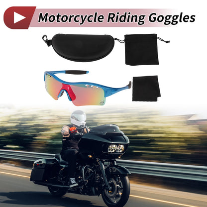 1 Set Motorcycle Riding Goggles Red Lens Blue Frame PC TPU Cycling Sunglasses