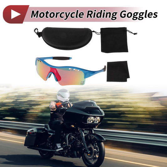 1 Set Motorcycle Riding Goggles Red Lens Blue Frame PC TPU Cycling Sunglasses