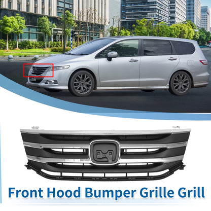 Front Upper Bumper Grille for Honda Odyssey (2011-2012) Chrome Silver Tone