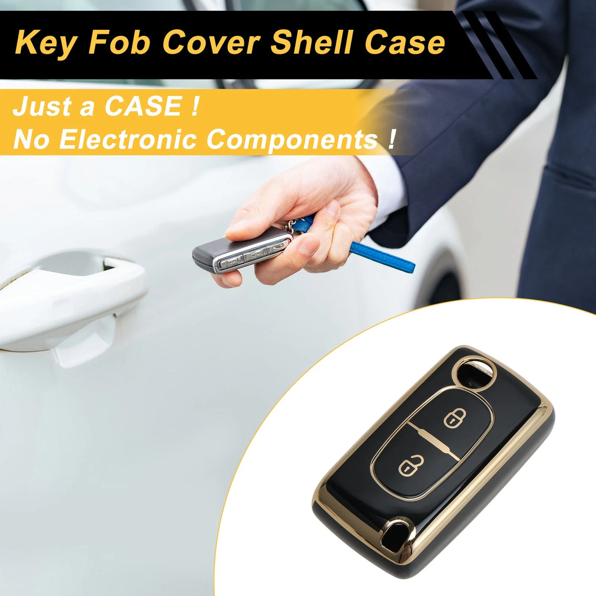 Black Gold Tone TPU Silicone Key Case for Peugeot 107 (2005-2014)