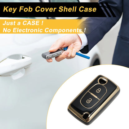 Black Gold Tone TPU Silicone Key Case for Peugeot 107 (2005-2014)