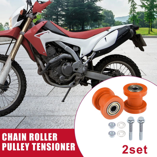 2 x 8mm Chain Roller Pulley Tensioner for Motorcycle Mini Bike ATV Orange