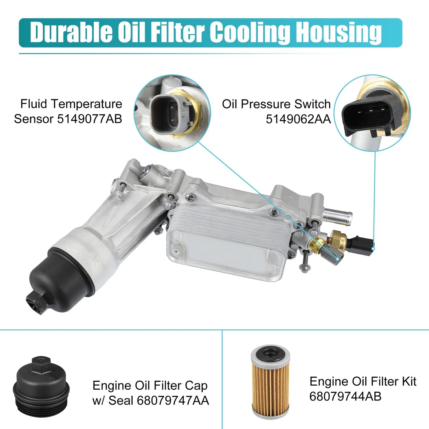 Aluminum Engine Oil Cooler Filter Housing for Dodge Ram Jeep