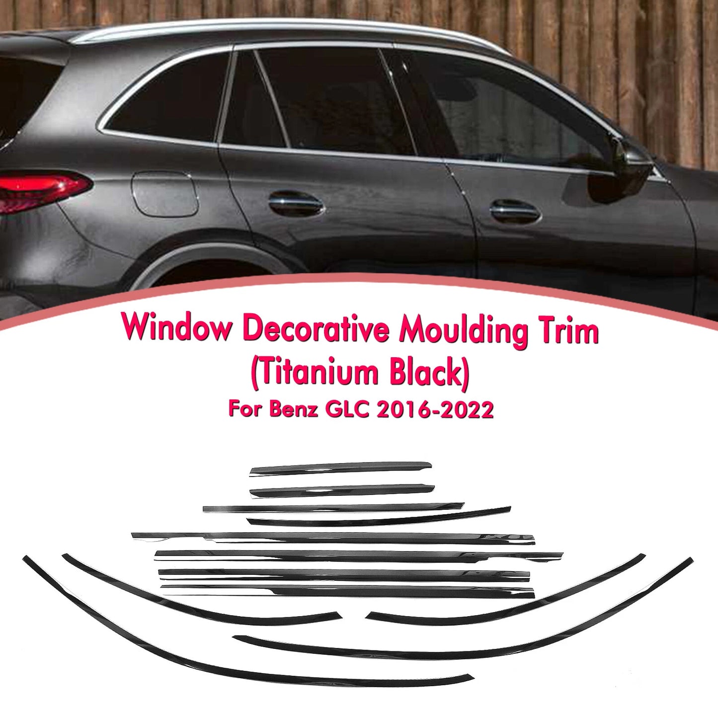 8 x Titanium Black Window Moulding Seal Belt Strips for Benz GLC (2016-2022)