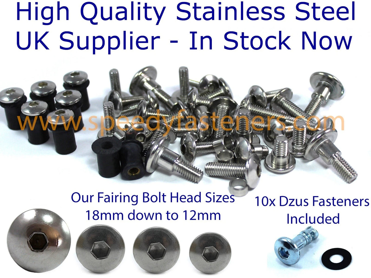 Inox carenatura & parabrezza bolts & dzus for Yamaha TZR 250 (1991–1996)