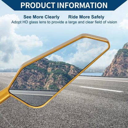 Rear View Mirror M8/M10 for Motorcycle Gold Tone Aluminum Alloy