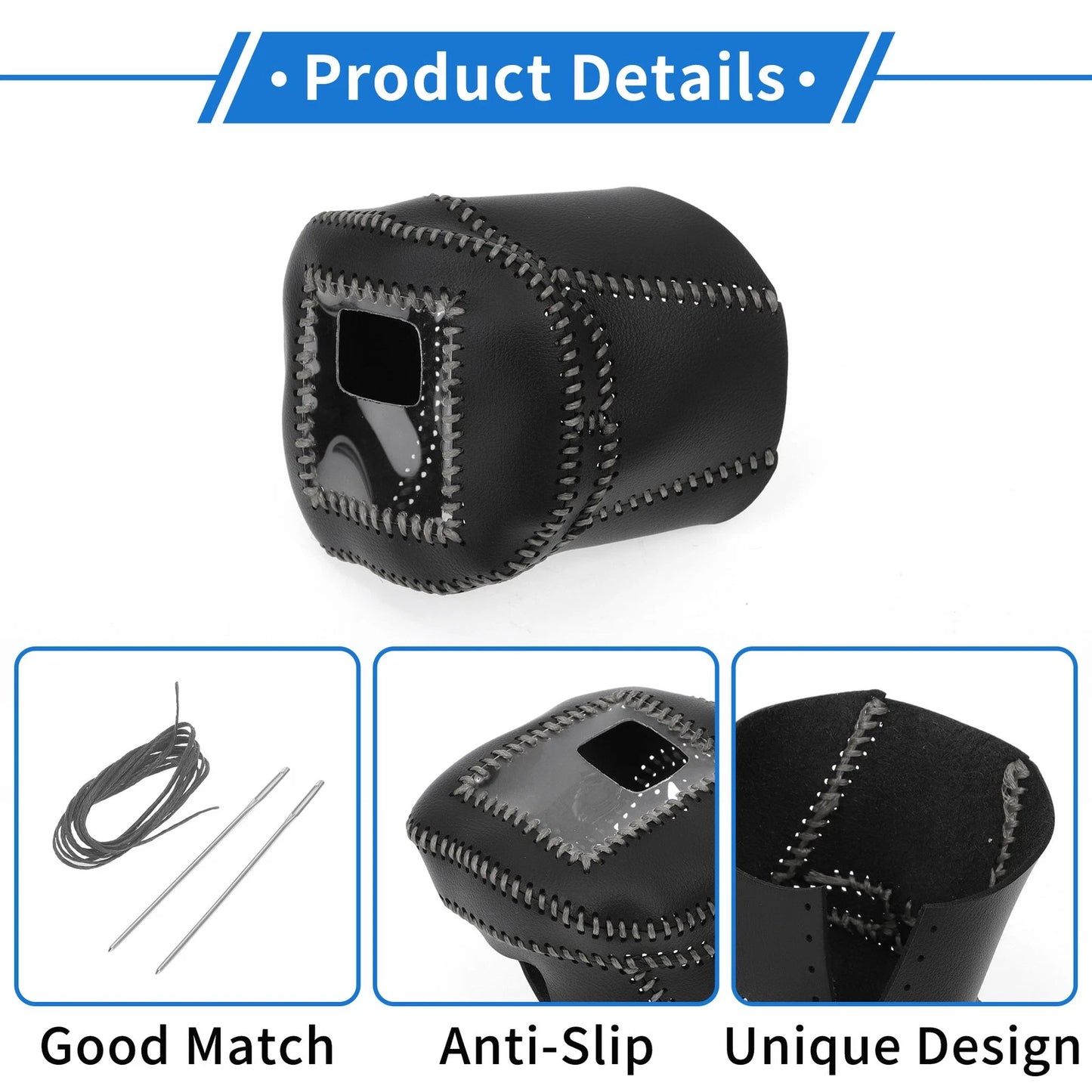Gear Shift Knob Cover for Nissan Rogue 2021-2024 Black Grey Faux Leather