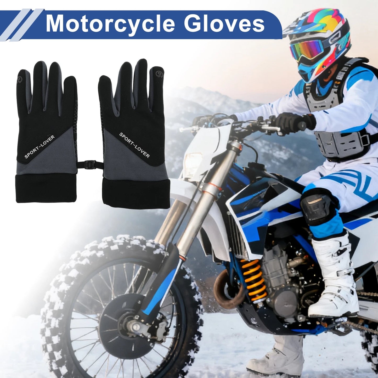 Full Finger Outdoor Fleece Cycling Gloves for Mountain Biking Polyester Black