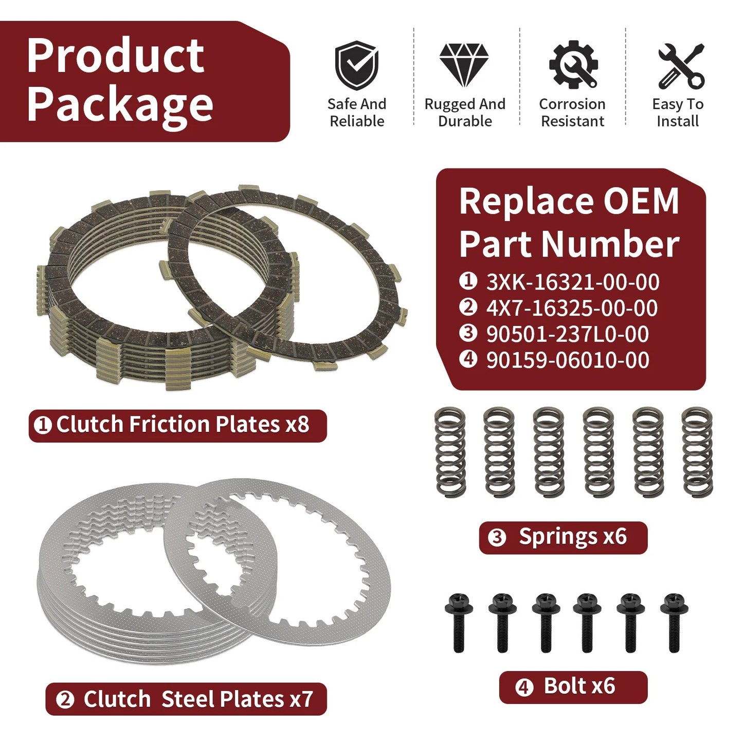 Friction Steel Clutch Plates for Yamaha YZ250 2002-2024 w/Springs Bolt