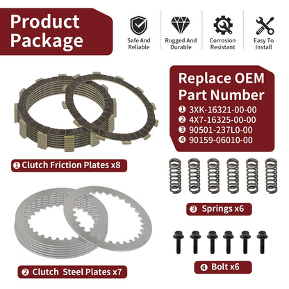 Friction Steel Clutch Plates for Yamaha YZ250 2002-2024 w/Springs Bolt