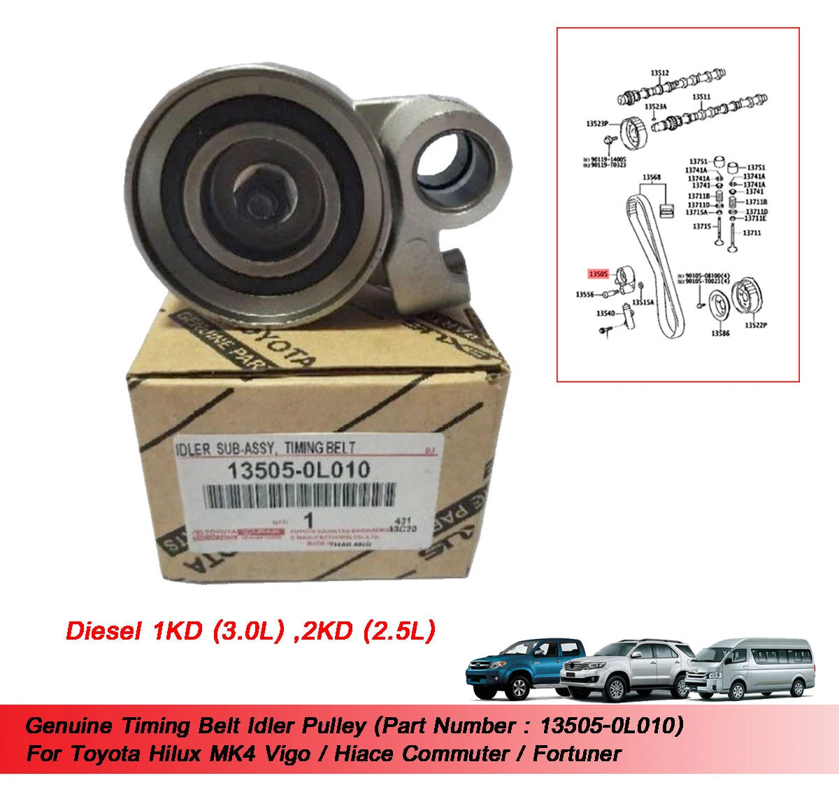 Timing Belt Idler Pulley for Toyota Hilux MK4, Vigo, Hiace, Fortuner (2005-2015)