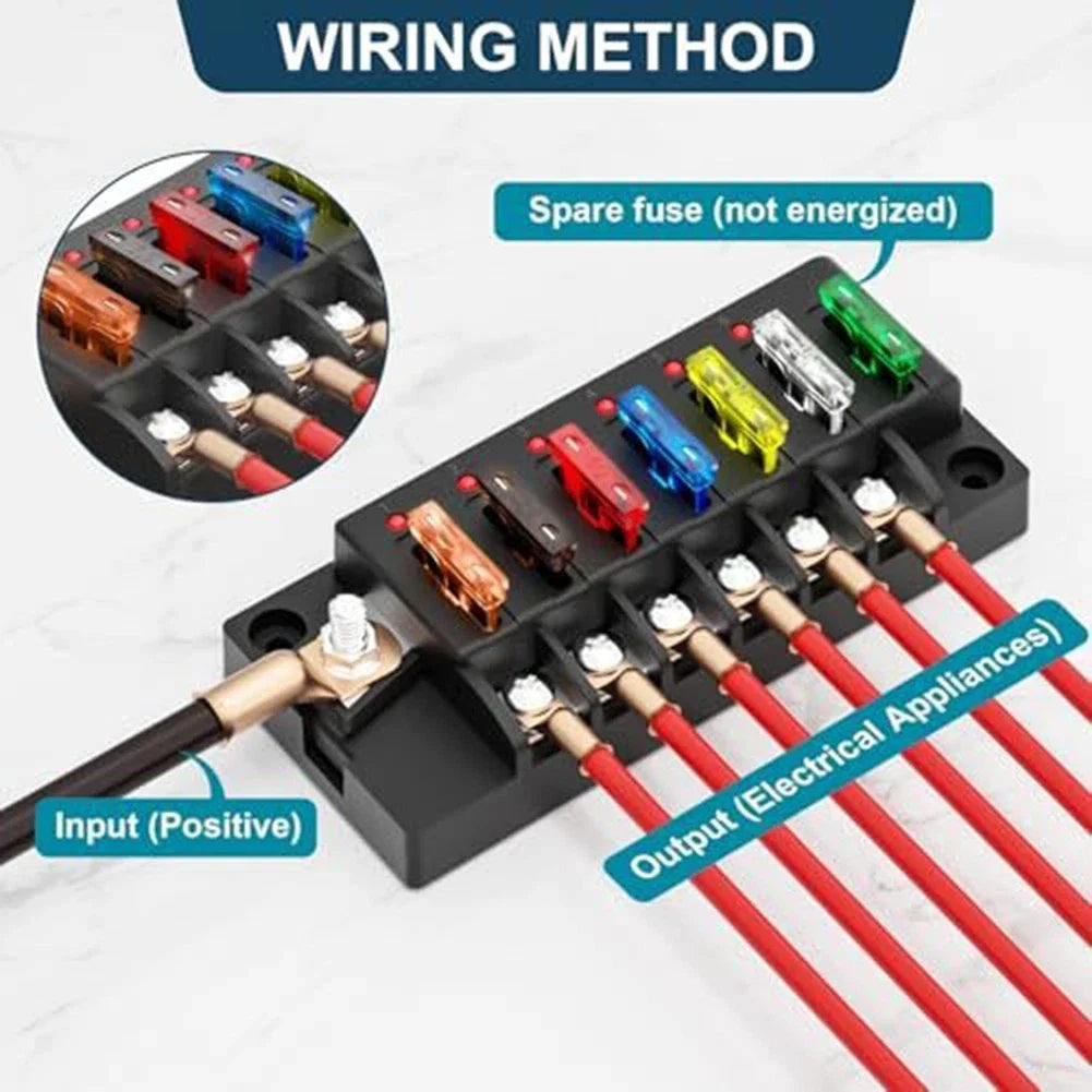 Reliable 12V Marine Fuse Block with LED Monitoring for Boats/Vehicles