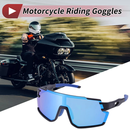 Blue Lens Motorcycle Riding Goggles Black Frame Outdoor Sports Sunglasses