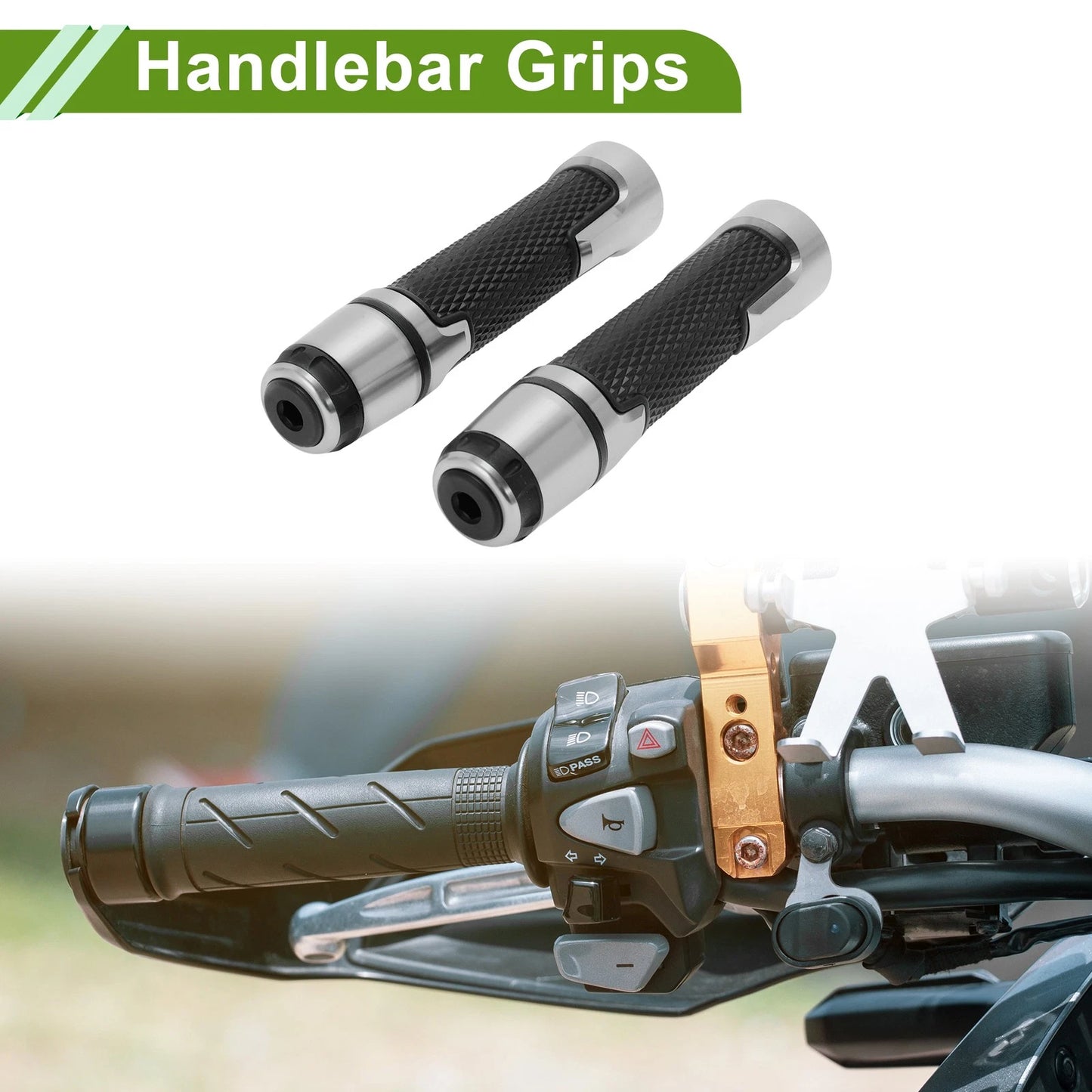 7/8" / 22mm / Hand Grips Rubber Silver Tone Rhombus for Motorcycle
