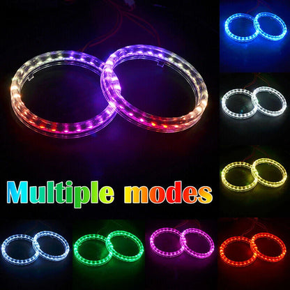 95MM RGB COB LED Angel Eye Halo Ring Lights for Headlight DRL Bluetooth