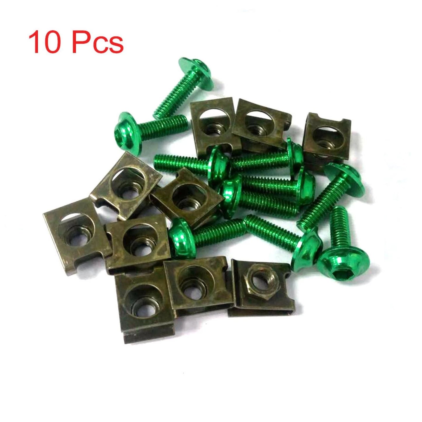 10pcs Metal U-Type M6 Motorcycle Fairing Fasteners Clips w Green Bolts Screws