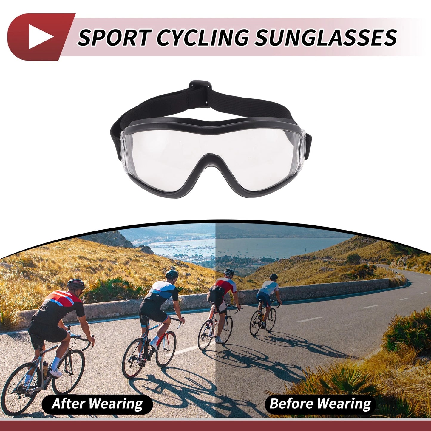 1Pc Motorcycle Riding Goggles Clear Lens Black Frame Sunglasses for Motorcycle