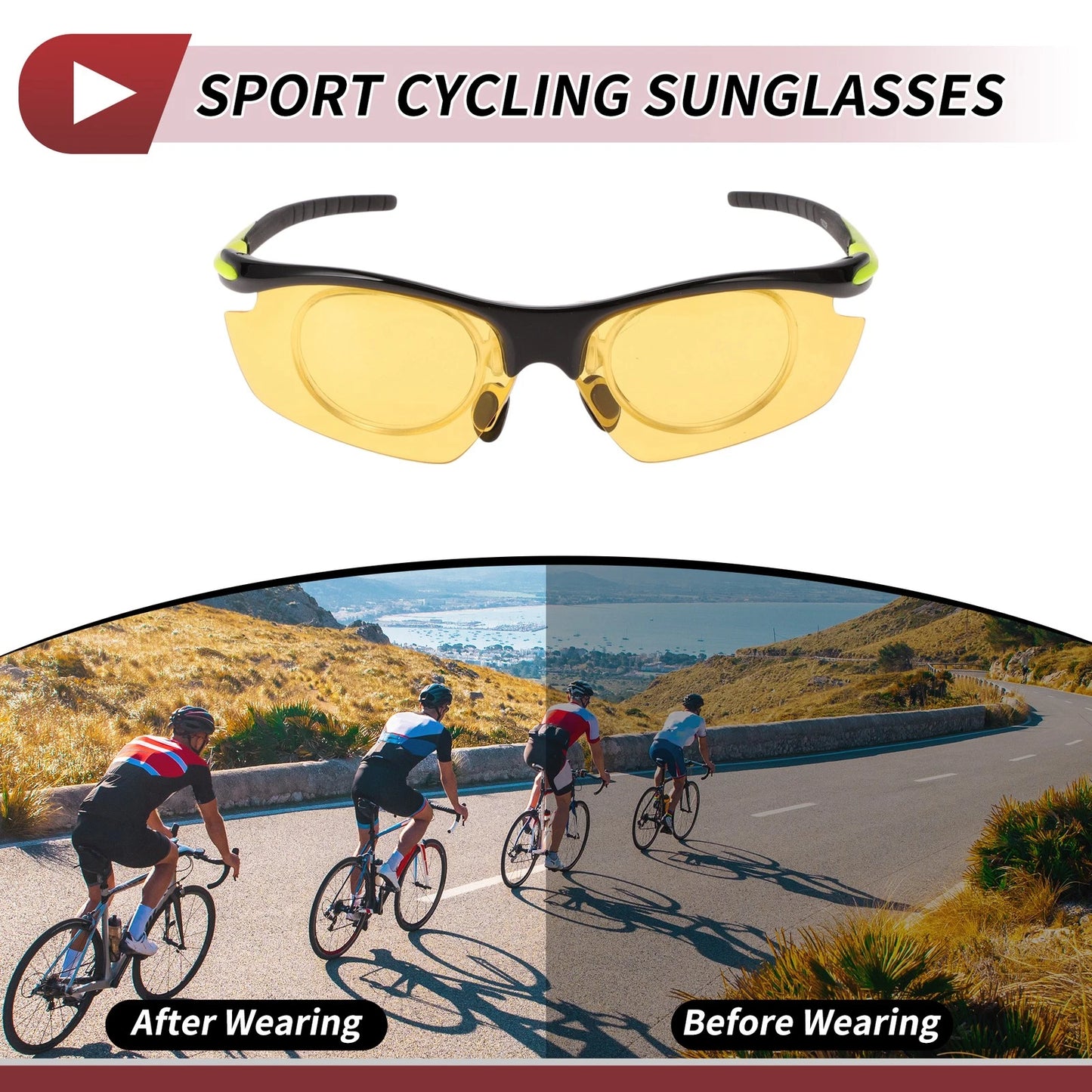 1 Motorcycle Riding Goggles Yellow Lens Black Frame