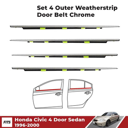 4x Outer Weatherstrip Door Belt Chrome Fits Honda Civic EK EM 4D Sedan 1996-00