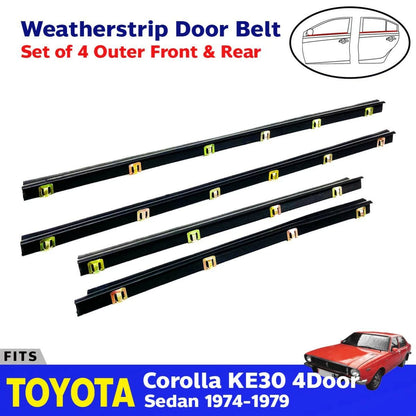 4x Outer Weatherstrip Door Belt Rubber Fits Toyota Corolla KE30 4D Sedan 1974-79