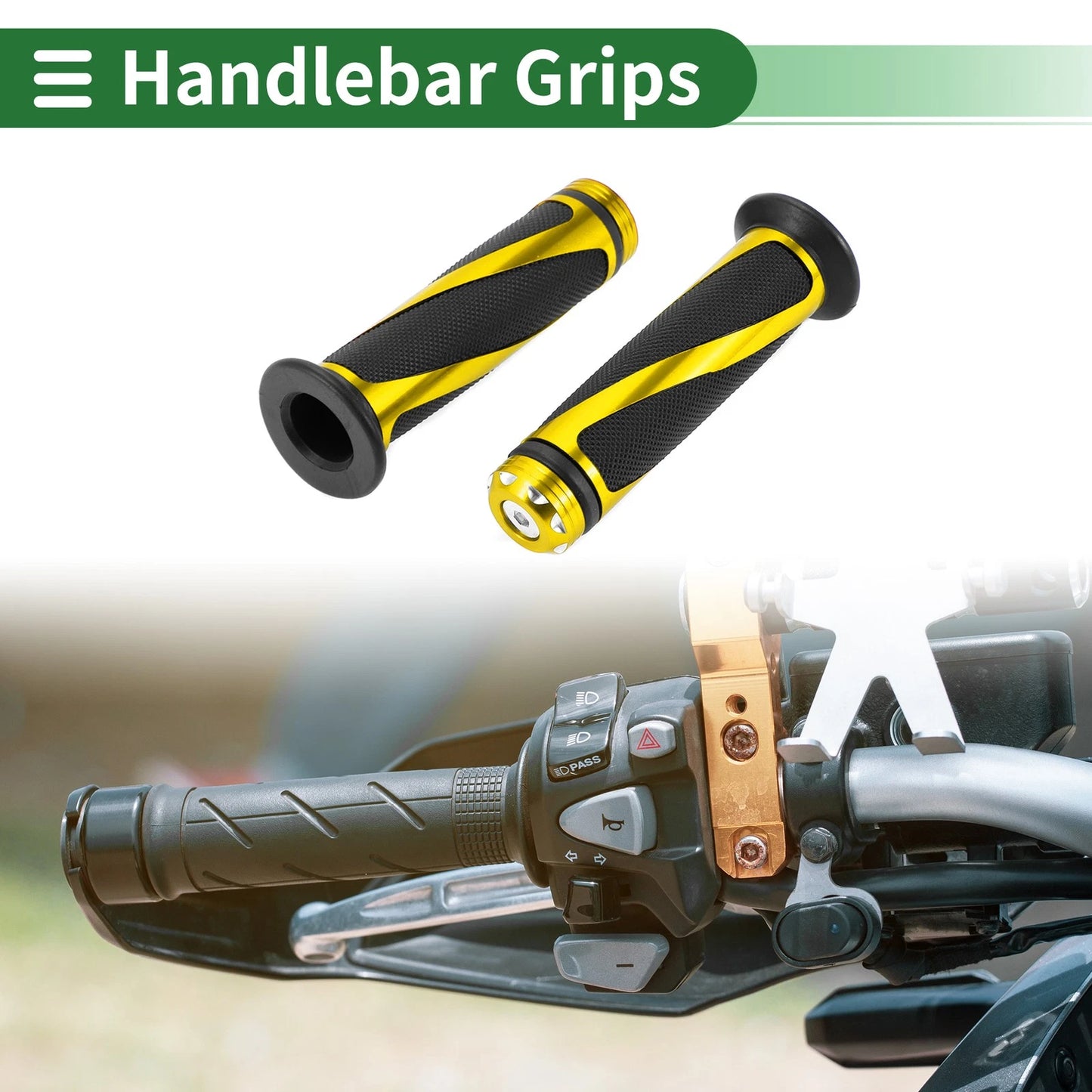 7/8" 22mm Motorcycle Hand Grips Rubber Yellow for All Makes/Models