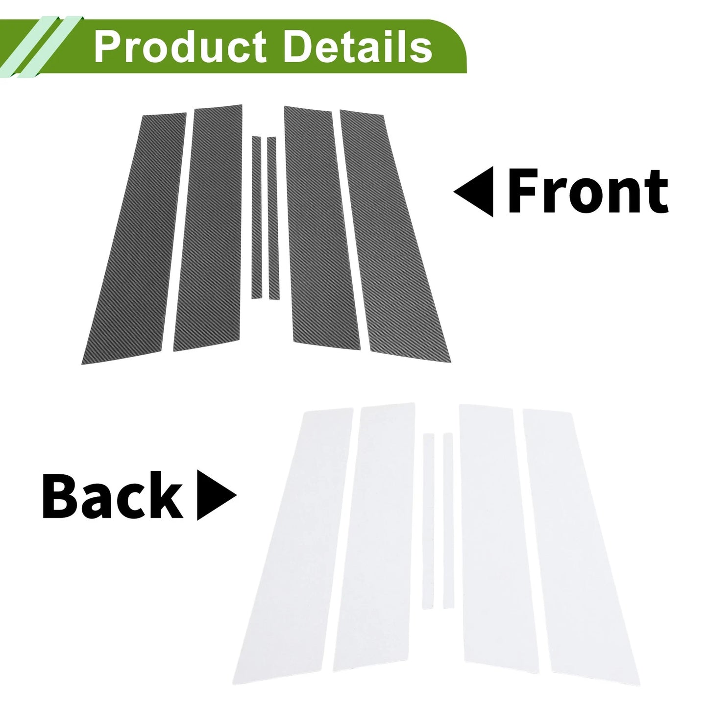 6 x Pillar Window Trim for Chevy Cruze (2016 - 2019) Carbon Fiber Pattern Black