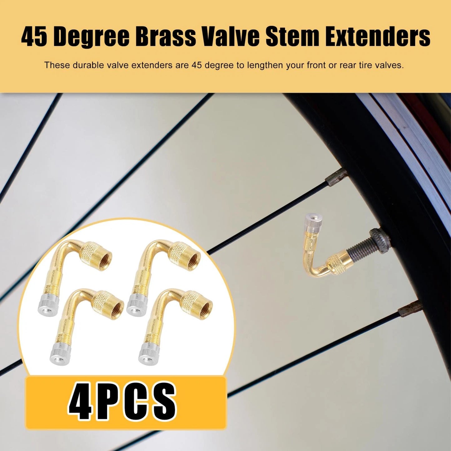 4 x Tyre Valve Stem Extension Gold Tone for Car Motorcycle