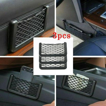 3 x Car Seat Side Back Storage Net Bag Phone Holder Pocket Organizer Black