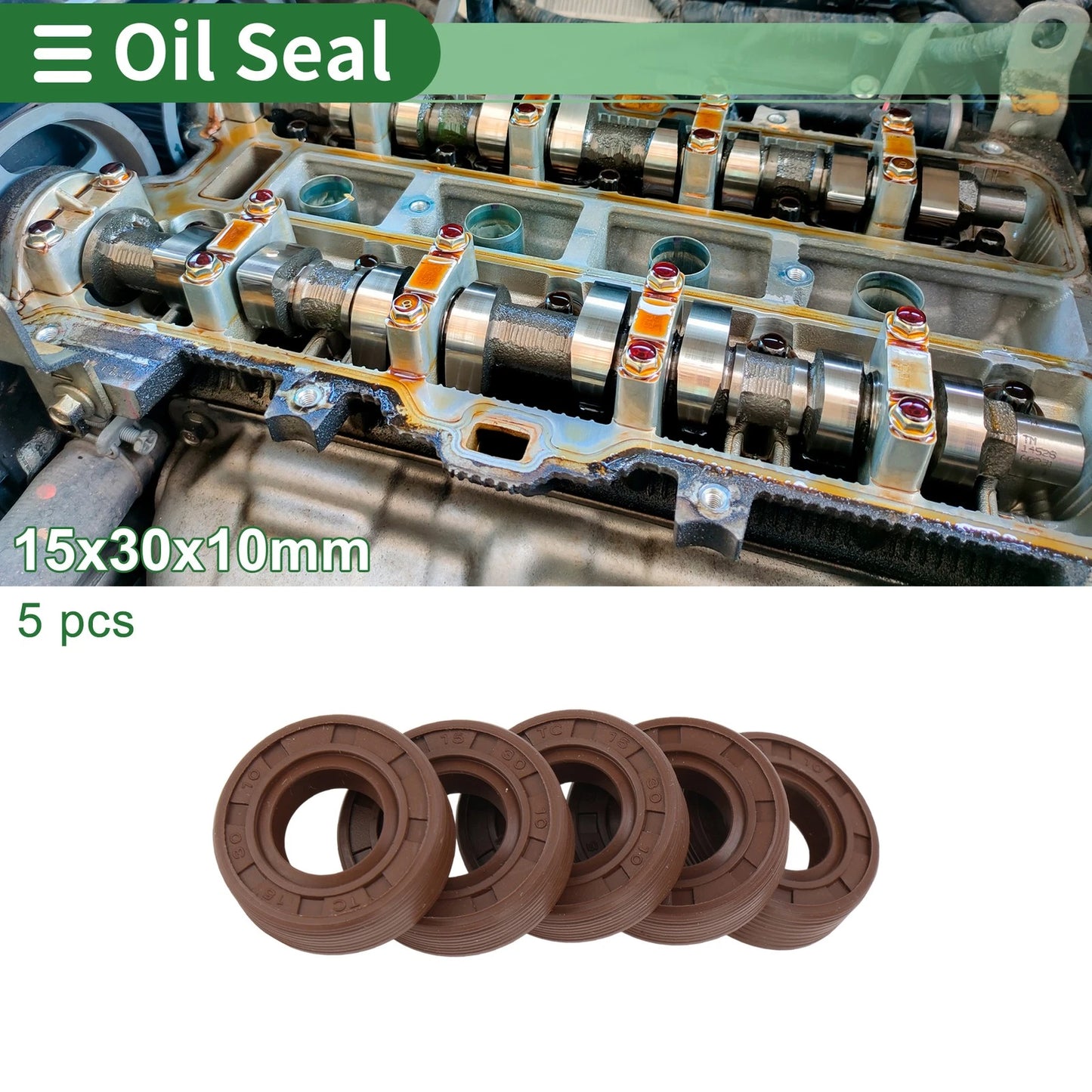 Oil Seal 15x30x10mm FKM Rubber 5 Pcs for Car