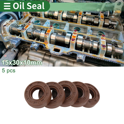 Oil Seal 15x30x10mm FKM Rubber 5 Pcs for Car