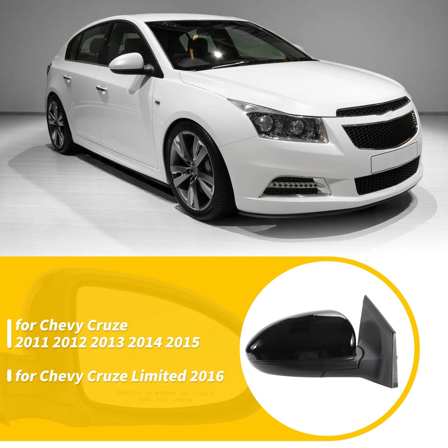 Right Side Door Mirror Gloss Black for Chevy Cruze Limited (2011-2016)
