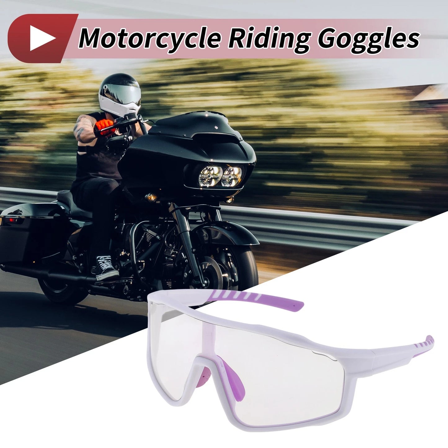 Set Motorcycle Riding Goggles Purple Lens White Purple Frame for Motorcycle