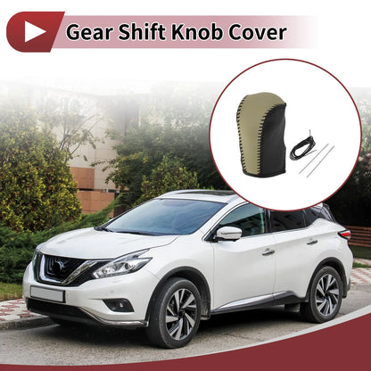 Car Gear Shift Knob Cover for Nissan Murano (2009-2013) Black Beige Faux Leather