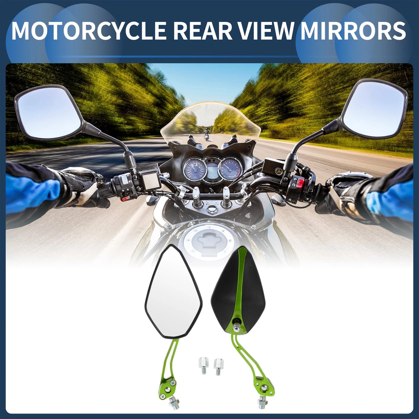M8/M10 View Mirrors Handlebar Mirrors Black Green Aluminum Alloy for Motorcycle