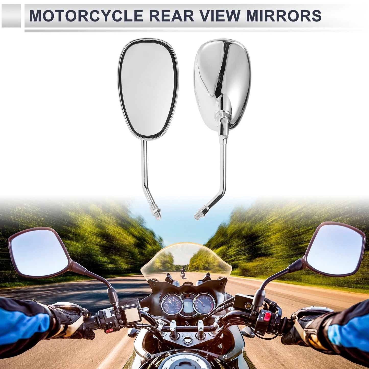 M10 Rear View Mirror for Motorcycle Handlebar Chrome Silver Tone Iron
