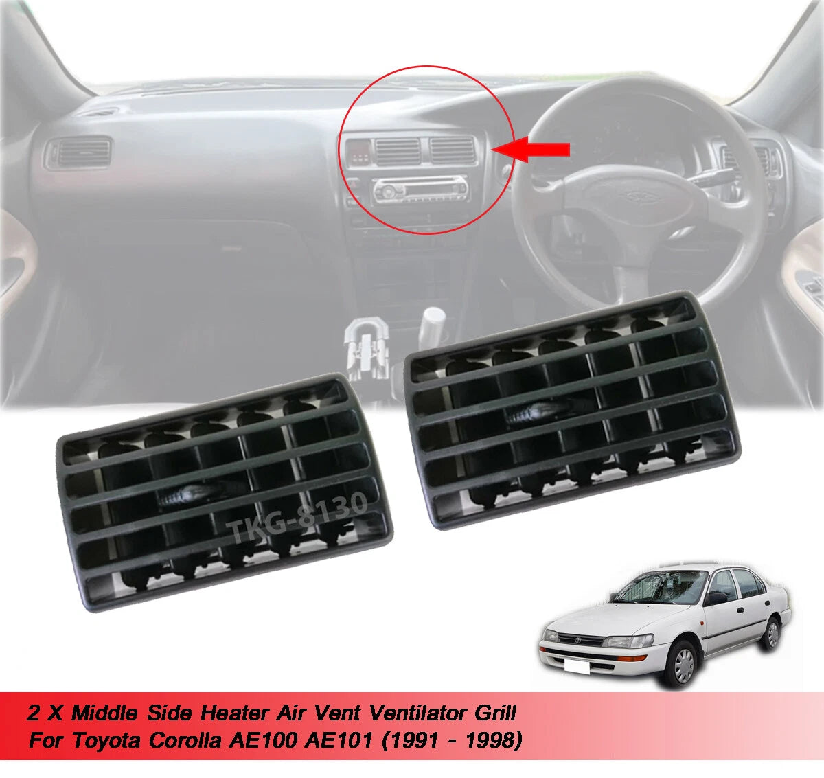 2 x Middle Side Air Vent Trim for Toyota Corolla (1991-1997)