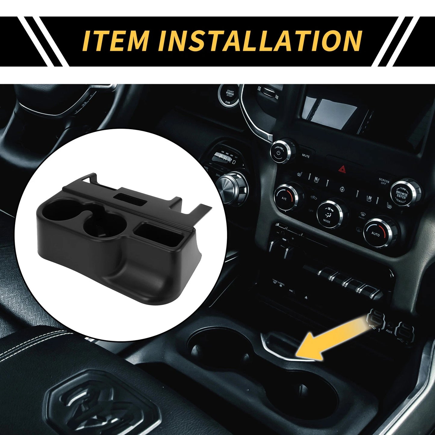 Center Console Cup Holder for Dodge Ram 1500 2500 3500 Coin Holder Black