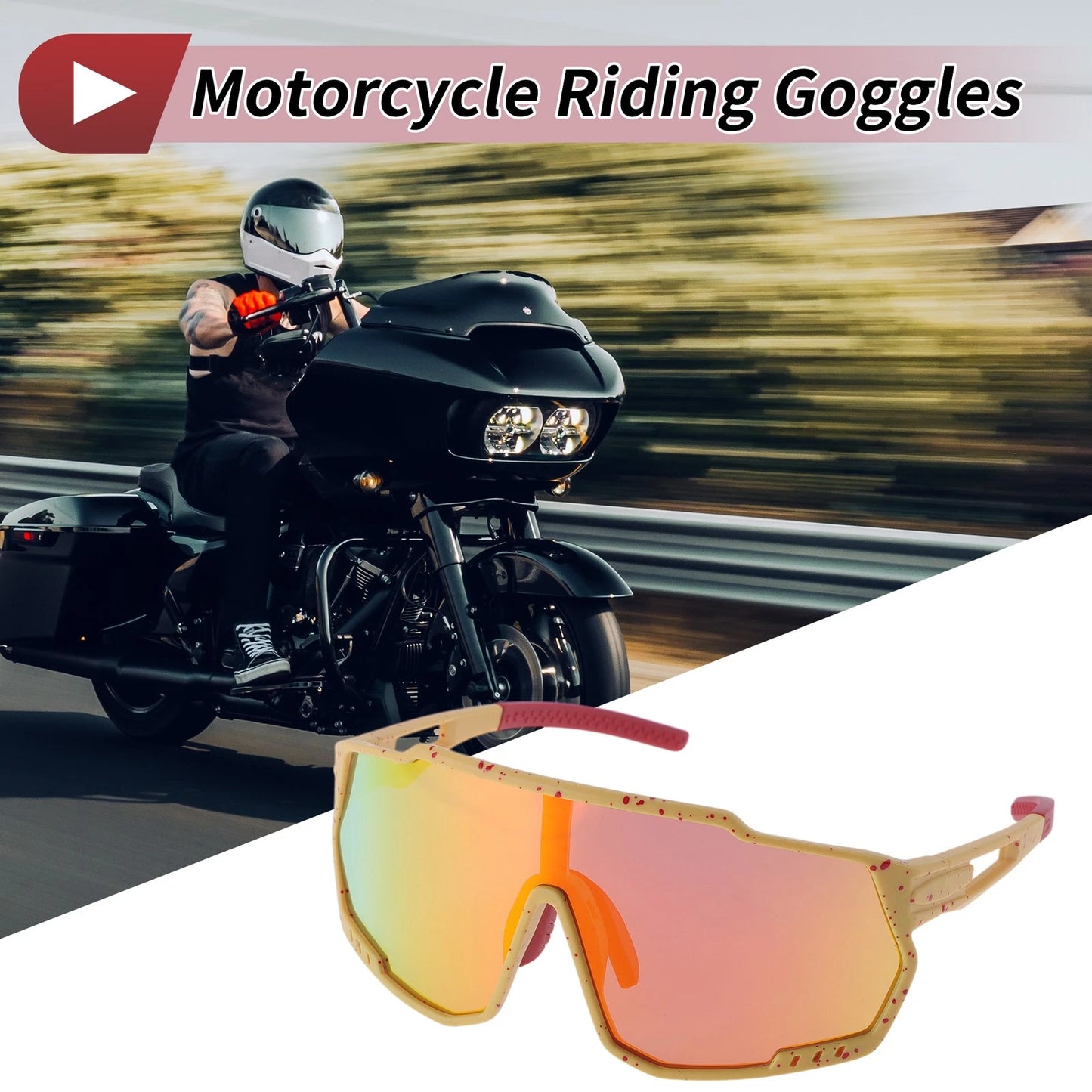 Motorcycle Riding Goggles Red Lens Yellow with Red Spot Frame for Motorcycle