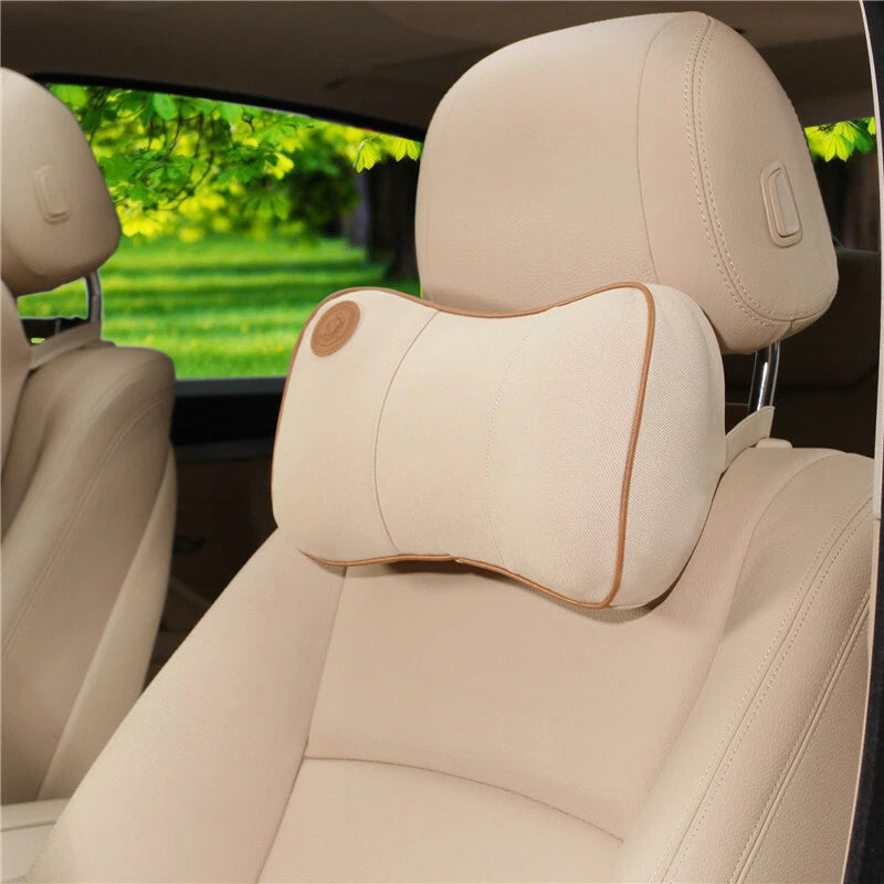 Beige Car Seat Headrest Pad Memory Foam Pillow Head Neck Rest Support Cushion