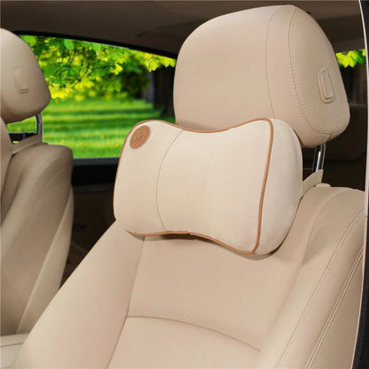 Beige Car Seat Headrest Pad Memory Foam Pillow Head Neck Rest Support Cushion