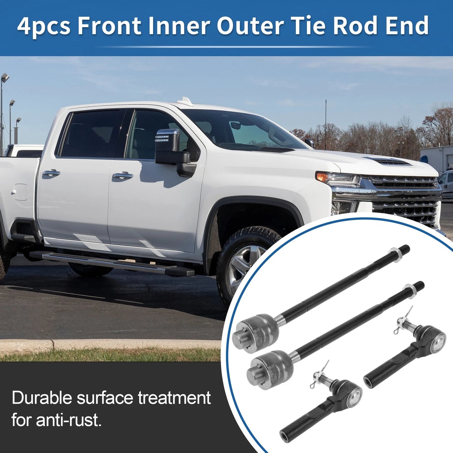 4x Front Inner Outer Tie Rod End Link for GMC Savana 1500 (2003-2014)