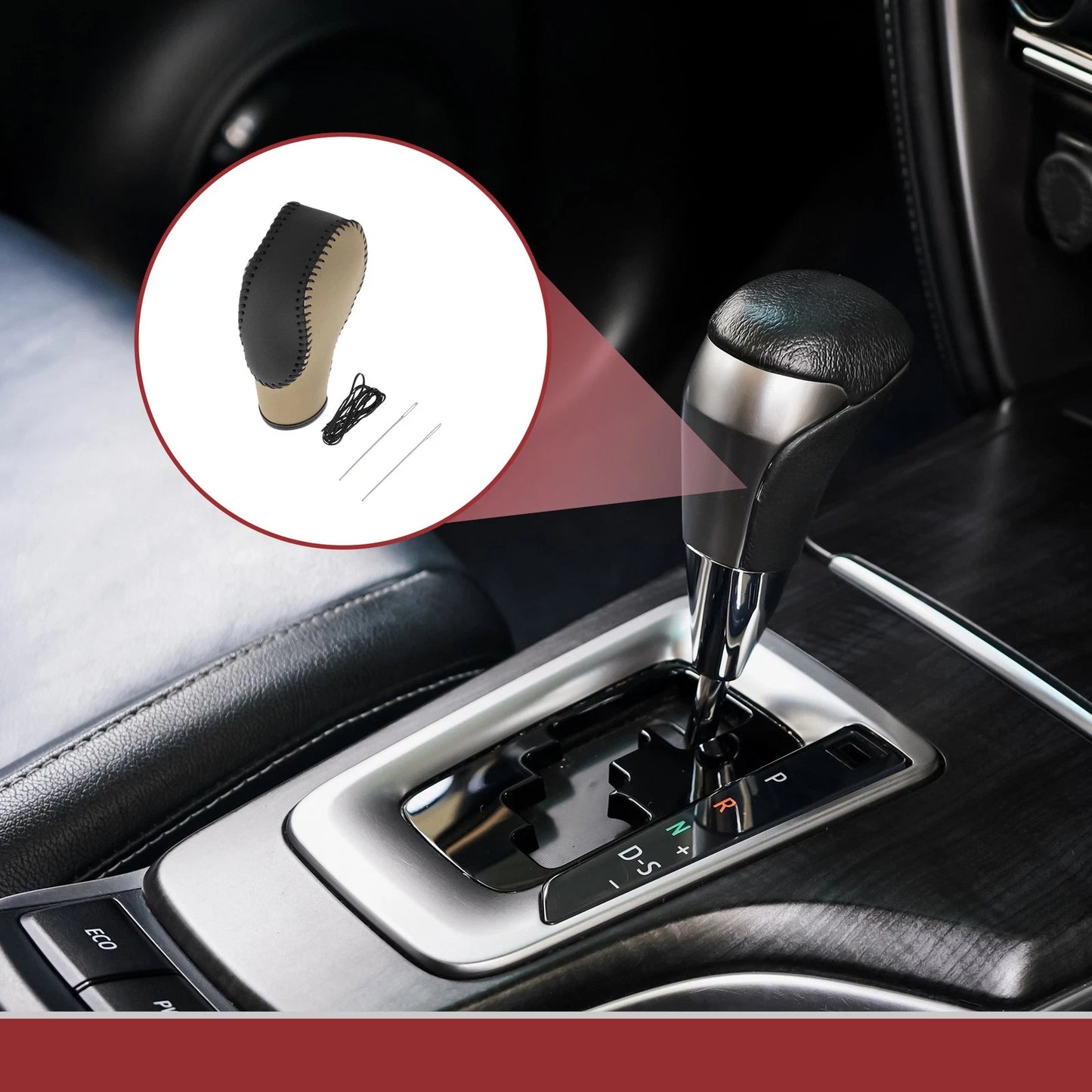 Car Gear Shift Knob Cover for Ford Fusion (2013-2016) - Beige & Black