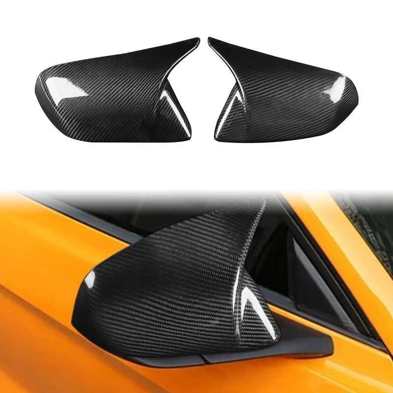 Real Carbon Fiber Stick-on Side Mirror Cover Caps for Ford Mustang 2015-2023